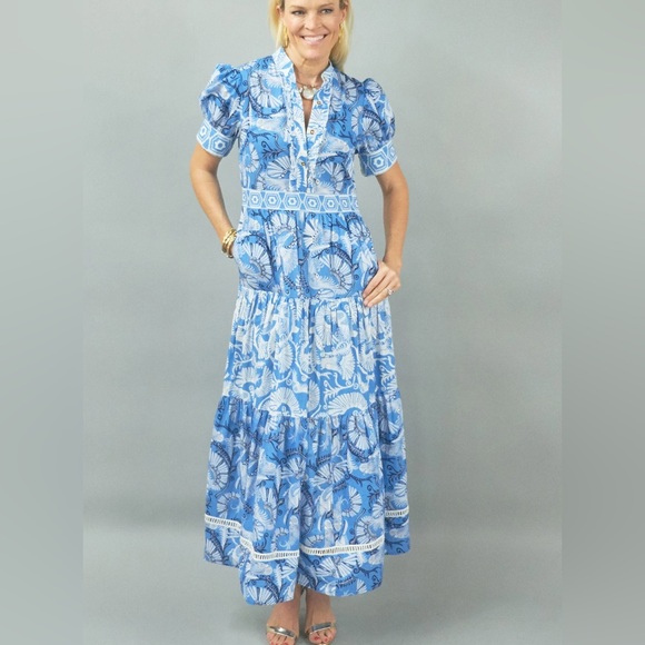 Ck Bradley Dresses & Skirts - CK Bradley Annabelle Dress Size L Blue Floral Maxi Dress